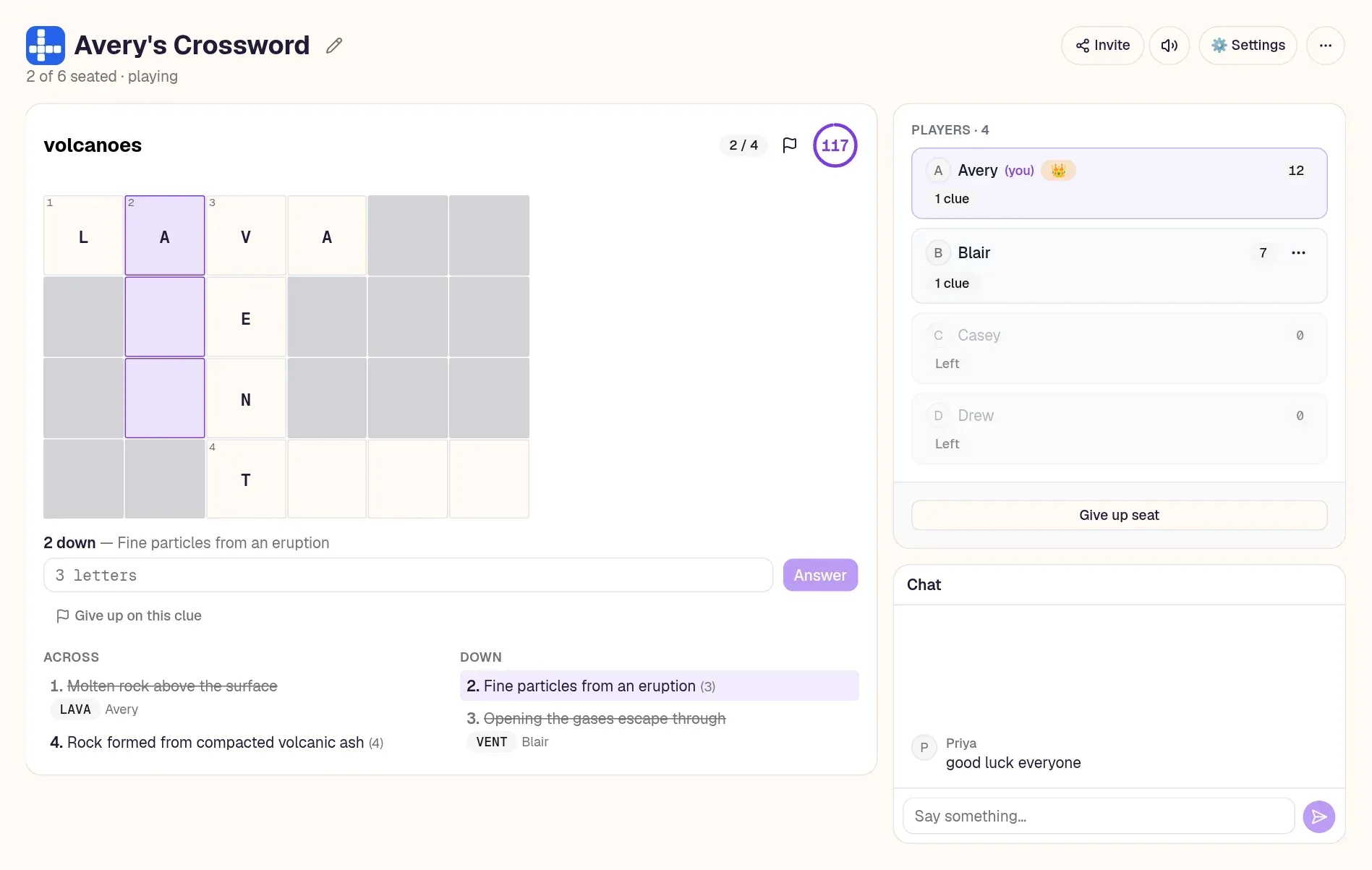 A crossword about volcanoes being solved by a room