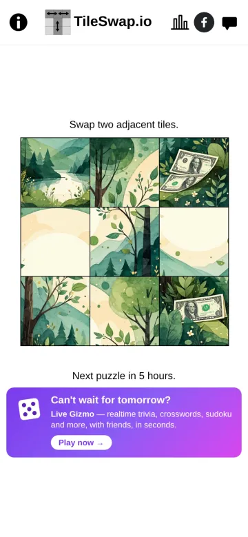 Today's TileSwap puzzle on a phone, with the tiles still mixed up
